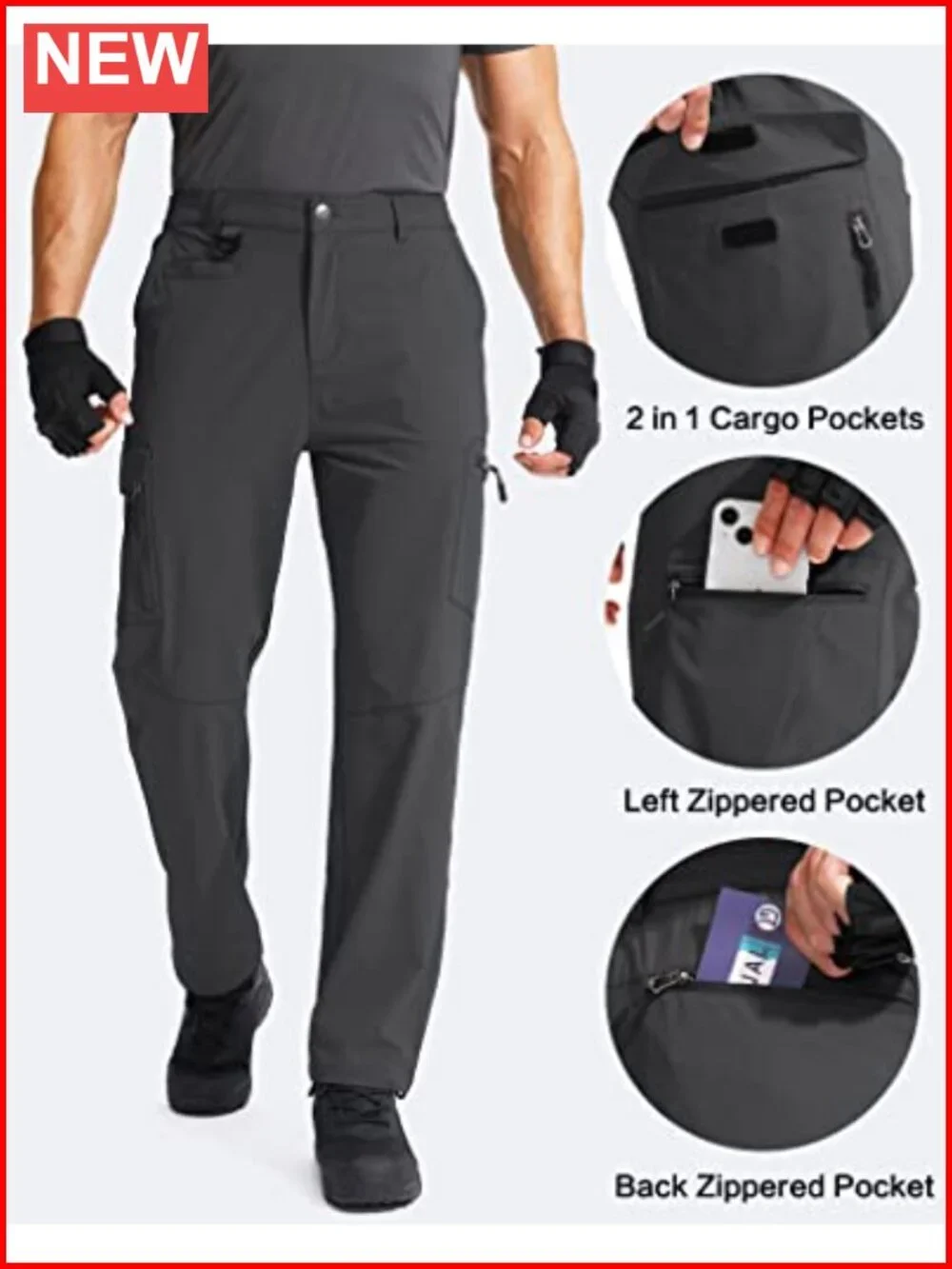 Men's Hiking Cargo Pants Water Resistant Quick Dry Lightweight Multi Pocket